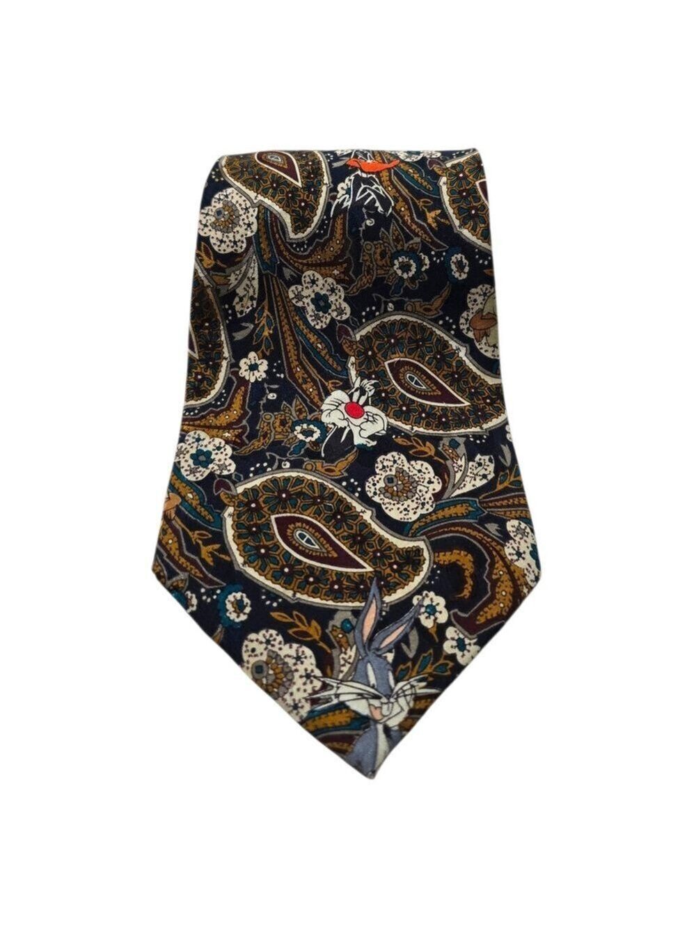 Looney Tunes Mania Vintage 90s Novelty Floral Paisley Silk Tie